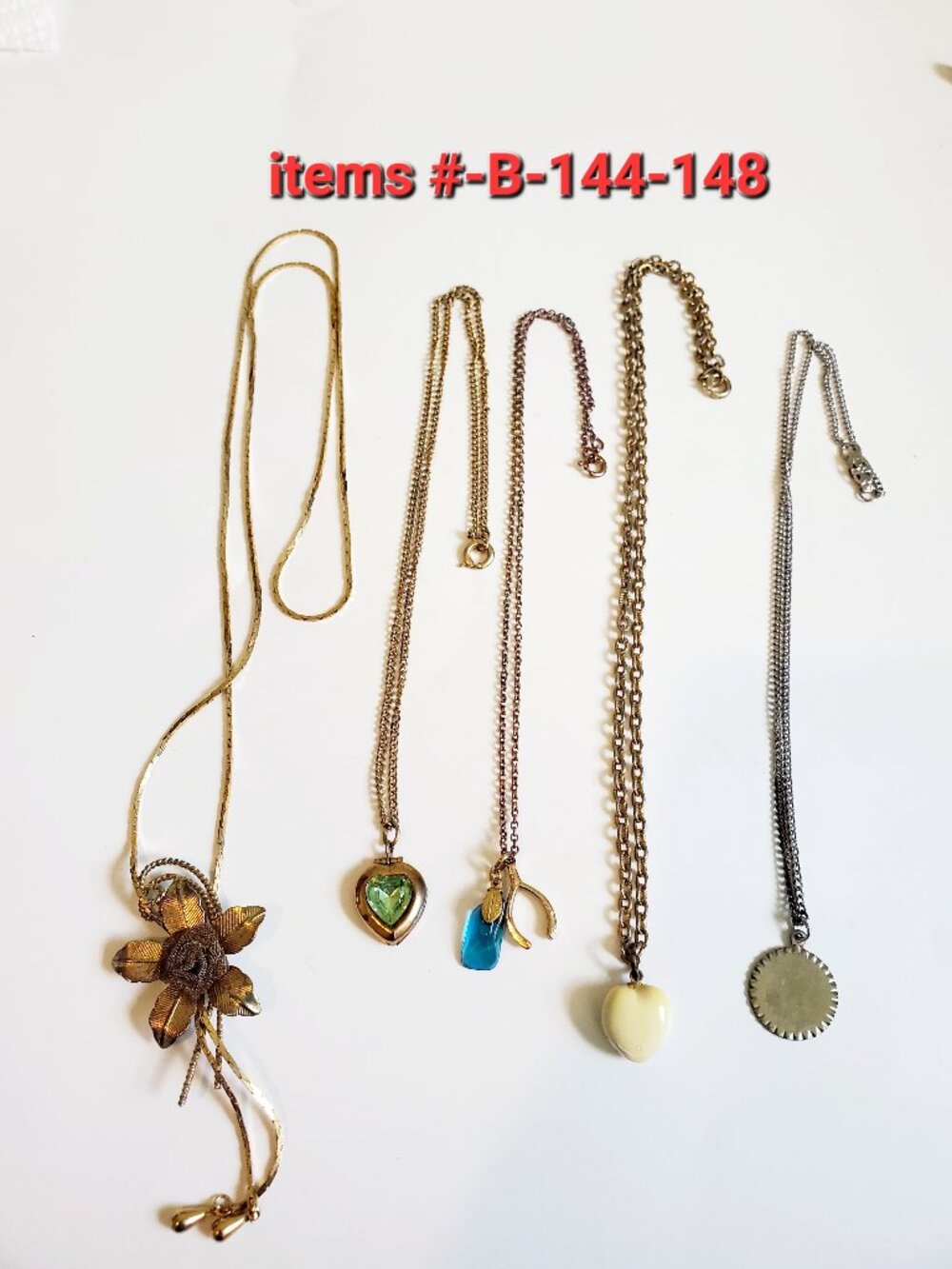 5 Necklaces, items # B- 144-148, . wt. 32 grams.
